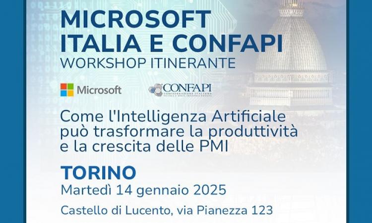 MICROSOFT ITALIA E CONFAPI: AL VIA DA TORINO IL 14 GENNAIO "ROADSHOW SULL’AI PER LE PMI"