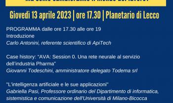 ApiTech: seminario sull’intelligenza artificiale al Planetario di Lecco giovedì 13 aprile