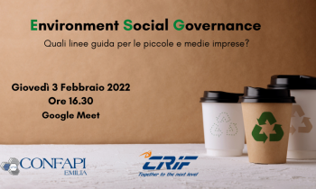 Webinar "Environment Social Governance - Quali linee guida per le piccole e medie imprese?" - Giovedì 3/02/2022 ore 16.30